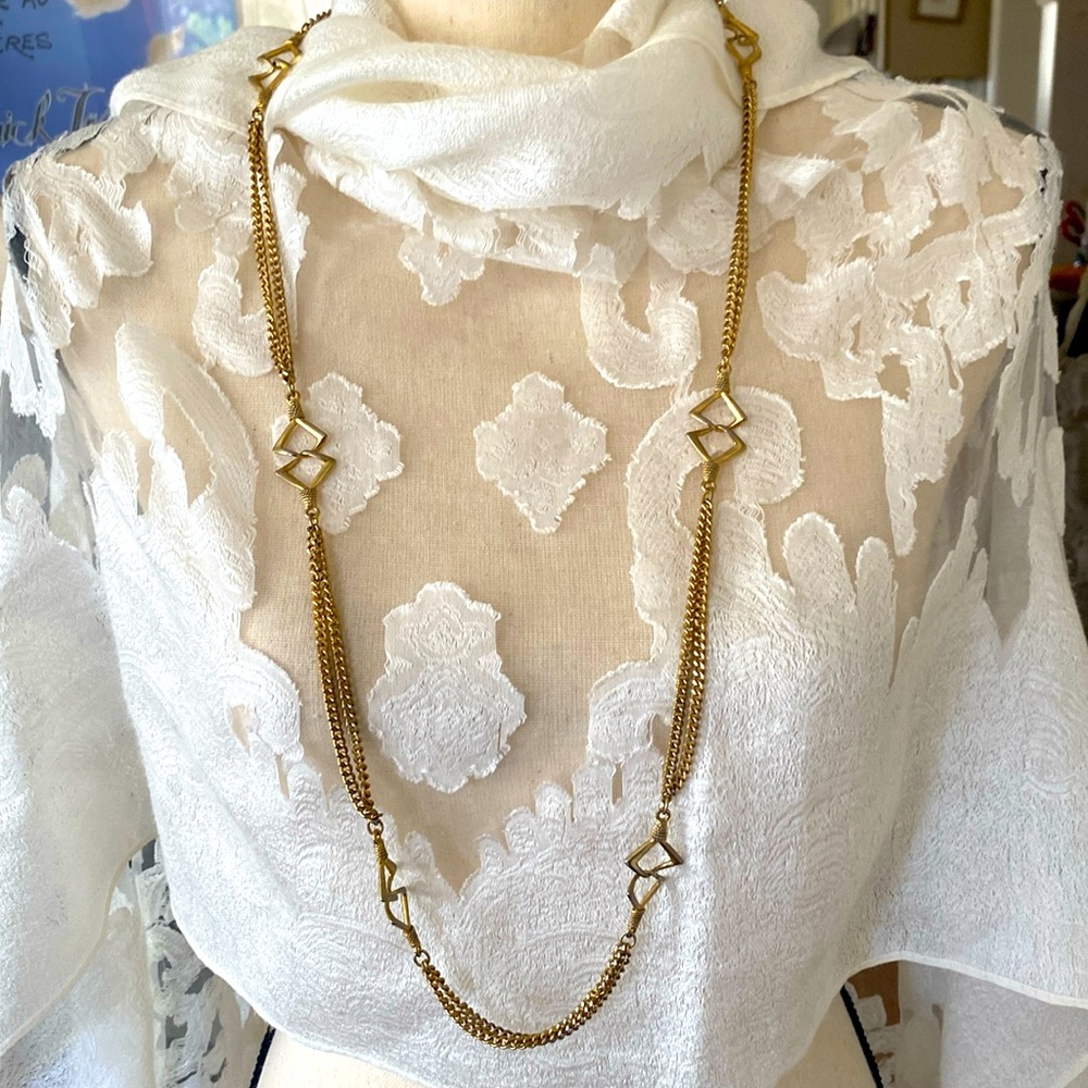 Geometric Gold Tone Link Chain Necklace 1970s